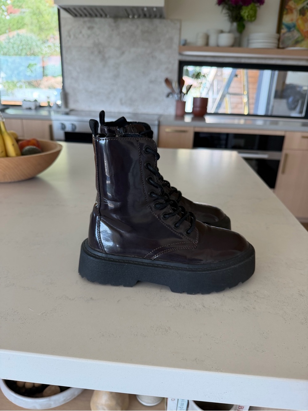 Girls Patent Platform Lace-Up Boots